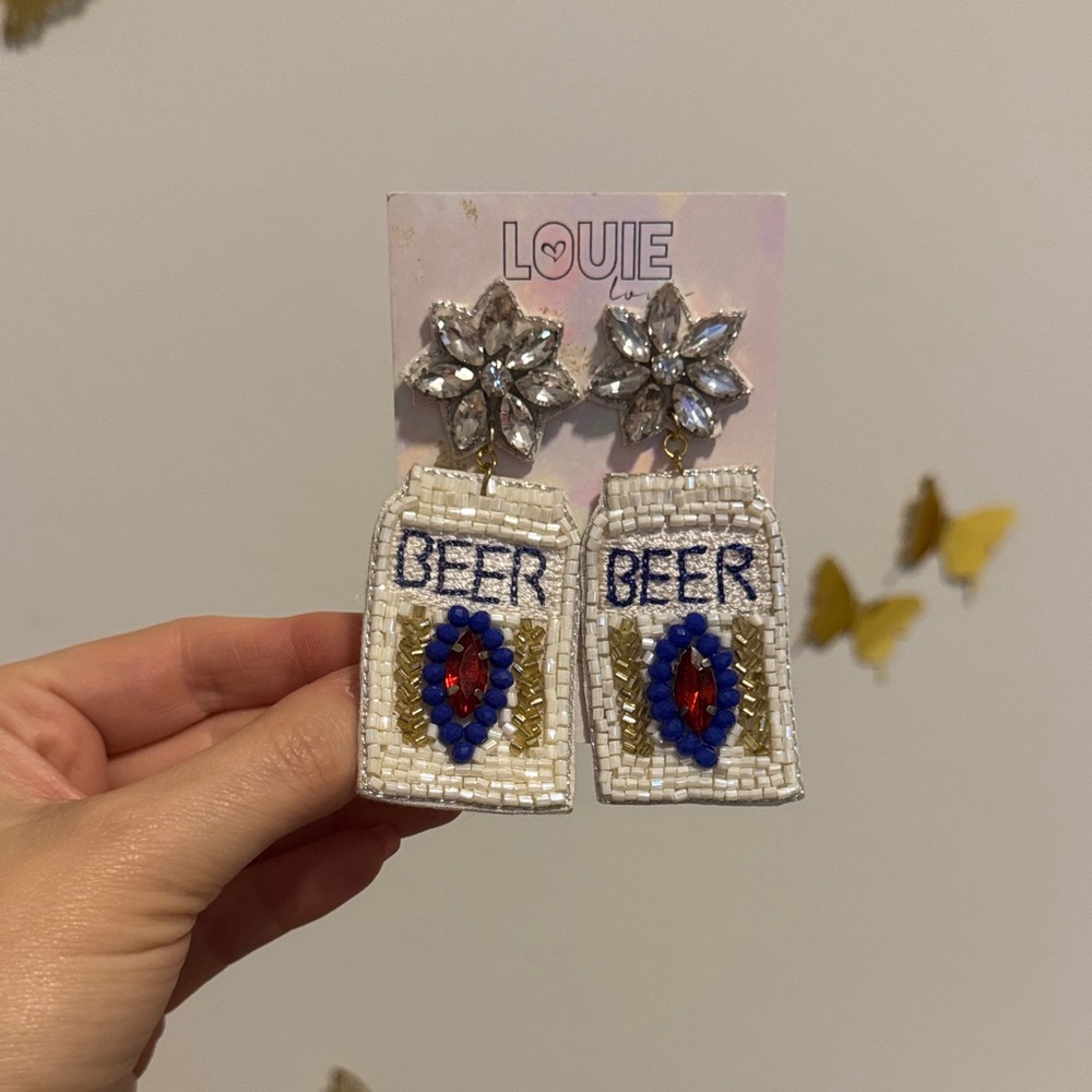 USA Beaded Beer Earrings